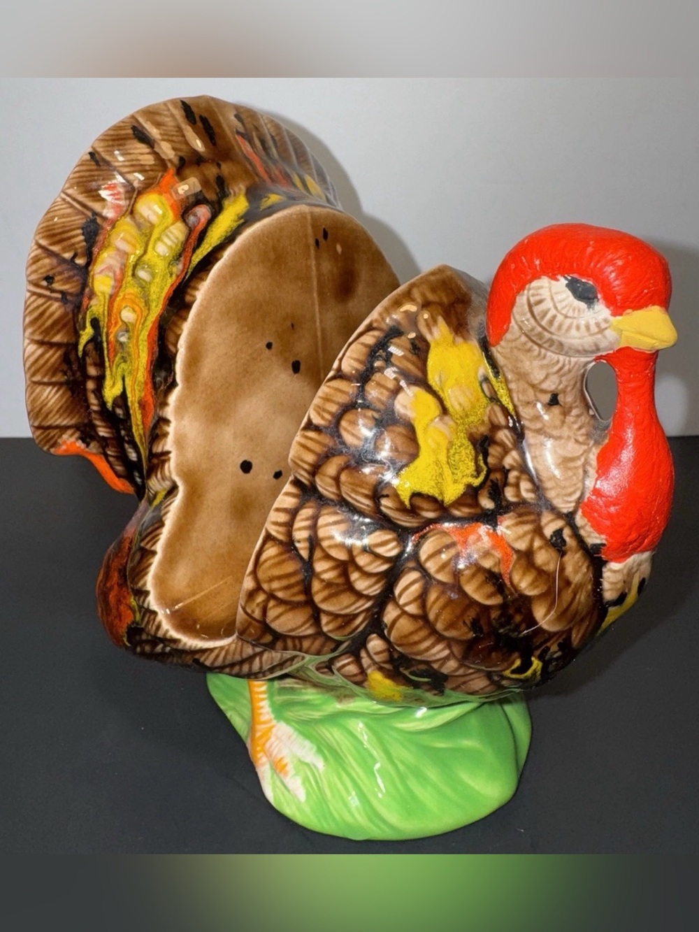 Ceramic Turkey Thanksgiving Napkin Holder Thanksgiving Decor 6” Vintage